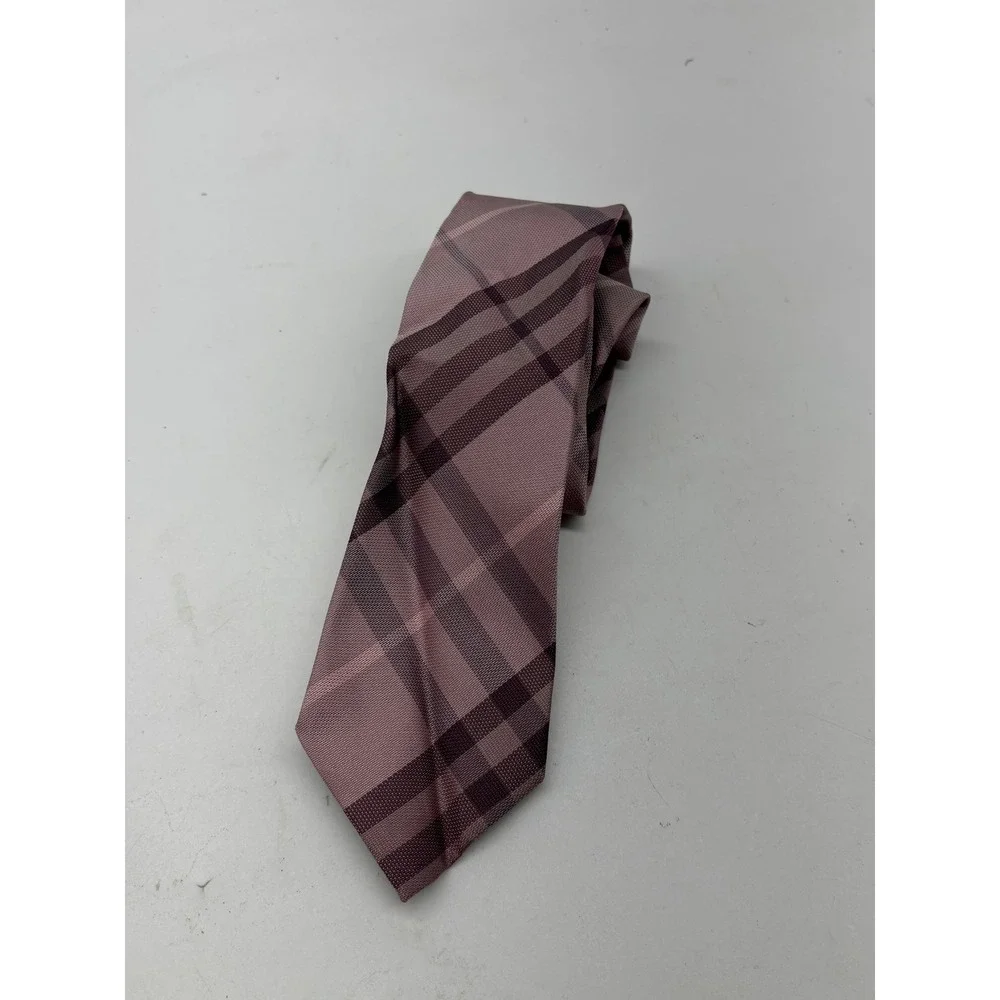 Burberry London England Silk Tie Dusty Rose Pink Plum Oversized Check